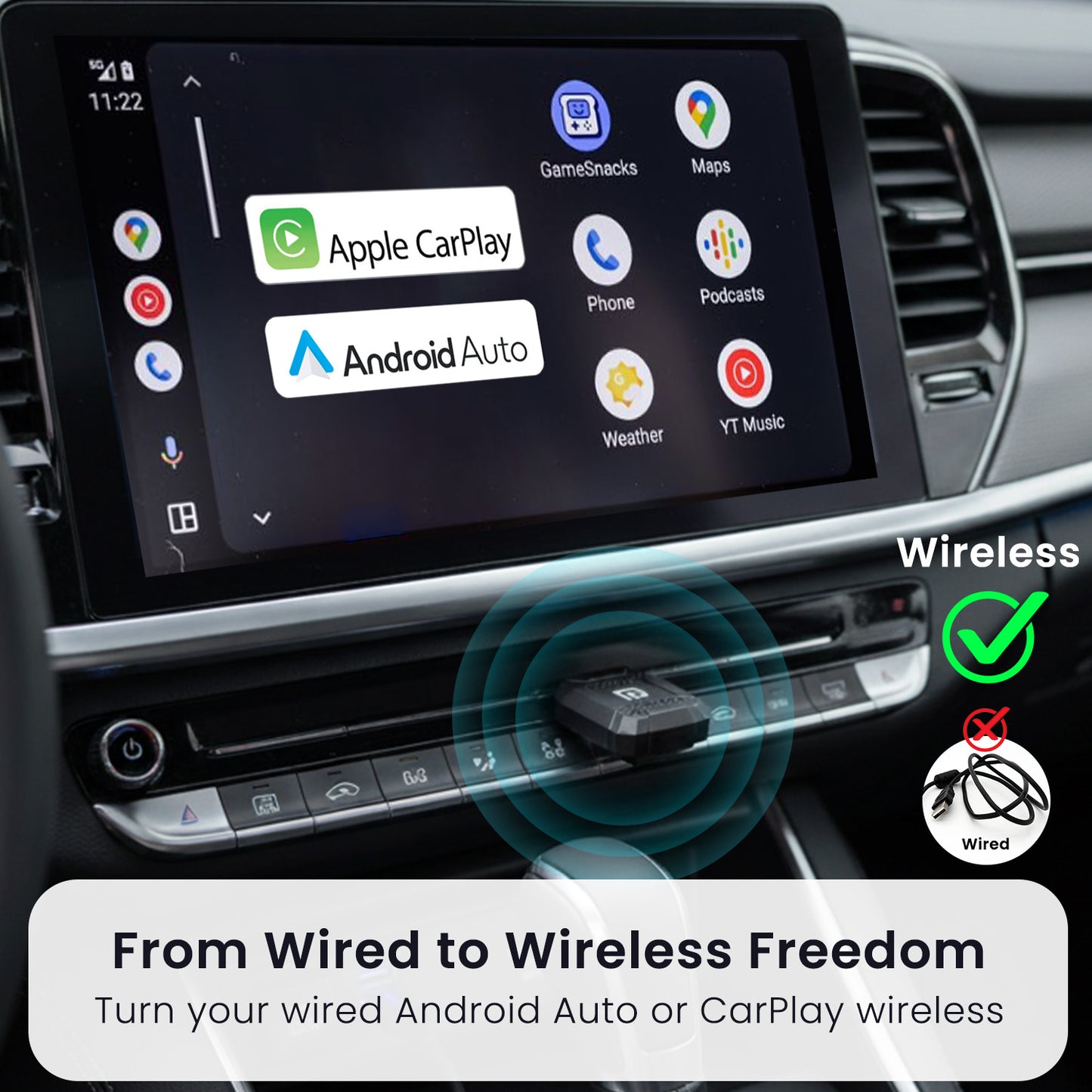 Portronics Tune Lite Wireless Android Auto Adapter | Plug-and-Play USB Car Bluetooth Receiver for Apple CarPlay & Android Auto | Best Car Bluetooth Device in India for Seamless Wireless Connectivity