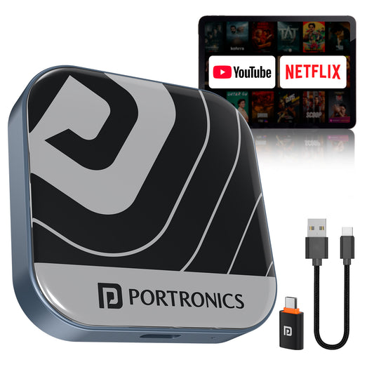 Portronics Tune Plus Wireless CarPlay Adapter India | 3GB RAM, 32GB ROM, Dual Wi-Fi 2.4GHz & 5GHz | Smart Audio Connector with Dual USB-A & Type-C Ports | Wireless Android Auto Adapter for Car with Plug & Play Setup | Best Car Bluetooth Device in India for iPhone and Android