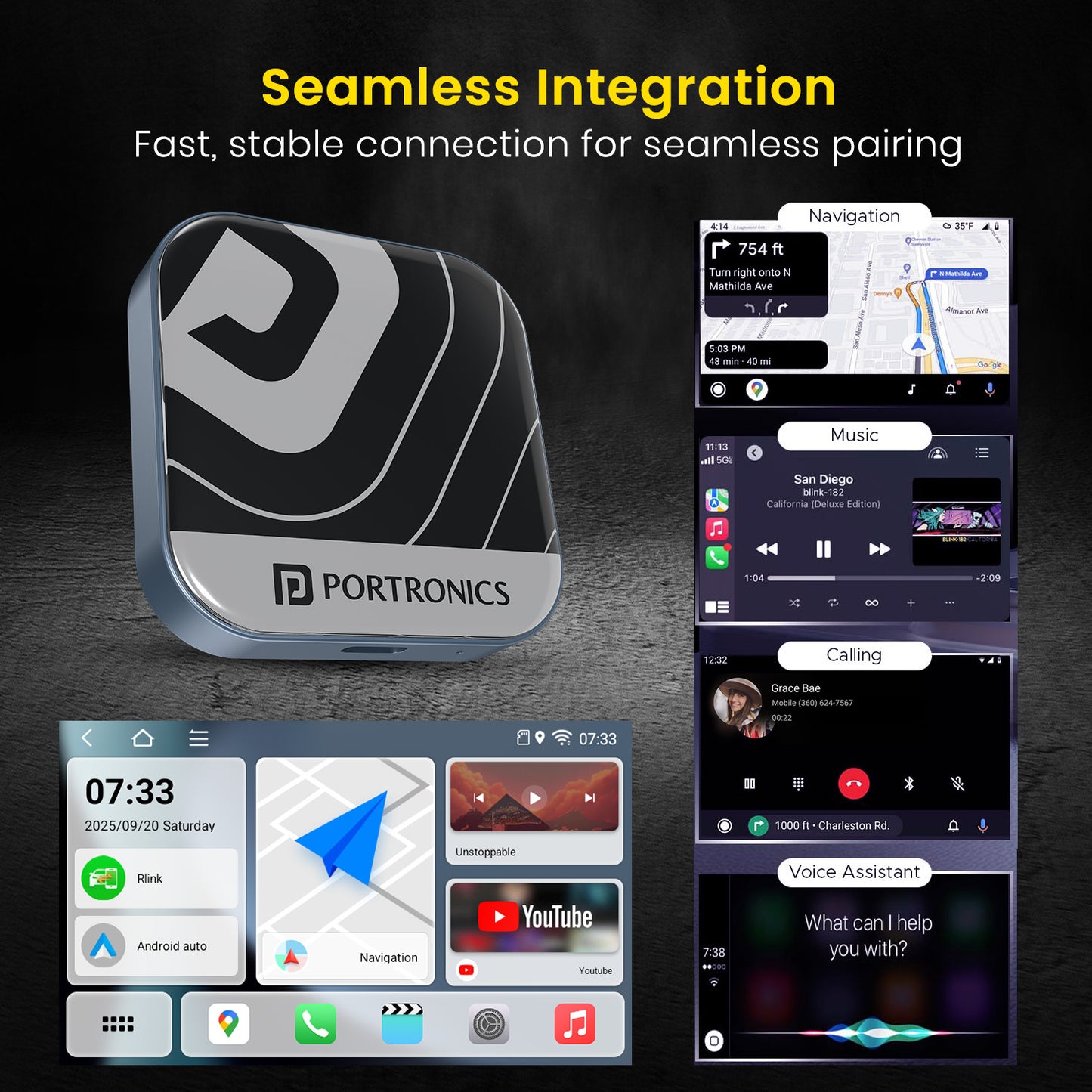 Portronics Tune Plus Wireless Car Receiver | 15-Second Fast Boot with 3GB RAM and 32GB ROM | Built-in YouTube and Netflix Apps for Parked Entertainment | TF Card Slot for Offline Music and Video Playback | Wireless CarPlay Adapter and Smart Bluetooth Receiver for Modern Cars in India