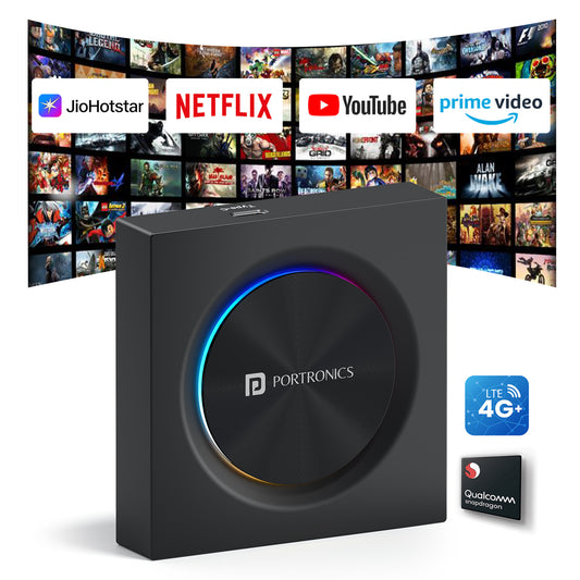 Portronics Tune Prime wireless CarPlay adapter India with Qualcomm Snapdragon 662 chipset, 4GB RAM 64GB storage CarPlay, built-in SIM slot Android Auto adapter and USB smart audio connector for wired to wireless CarPlay converter in cars with factory-installed CarPlay