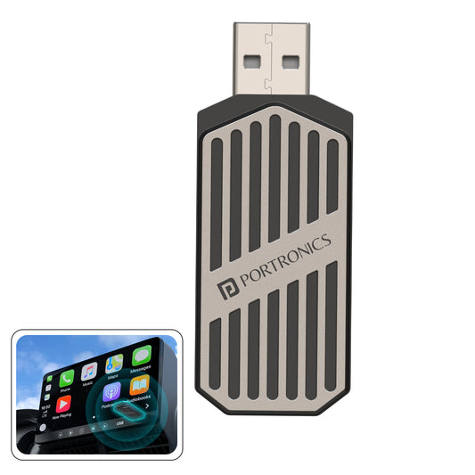 Portronics Tune Wireless Car Receiver for converting wired CarPlay and Android Auto to wireless with Bluetooth support