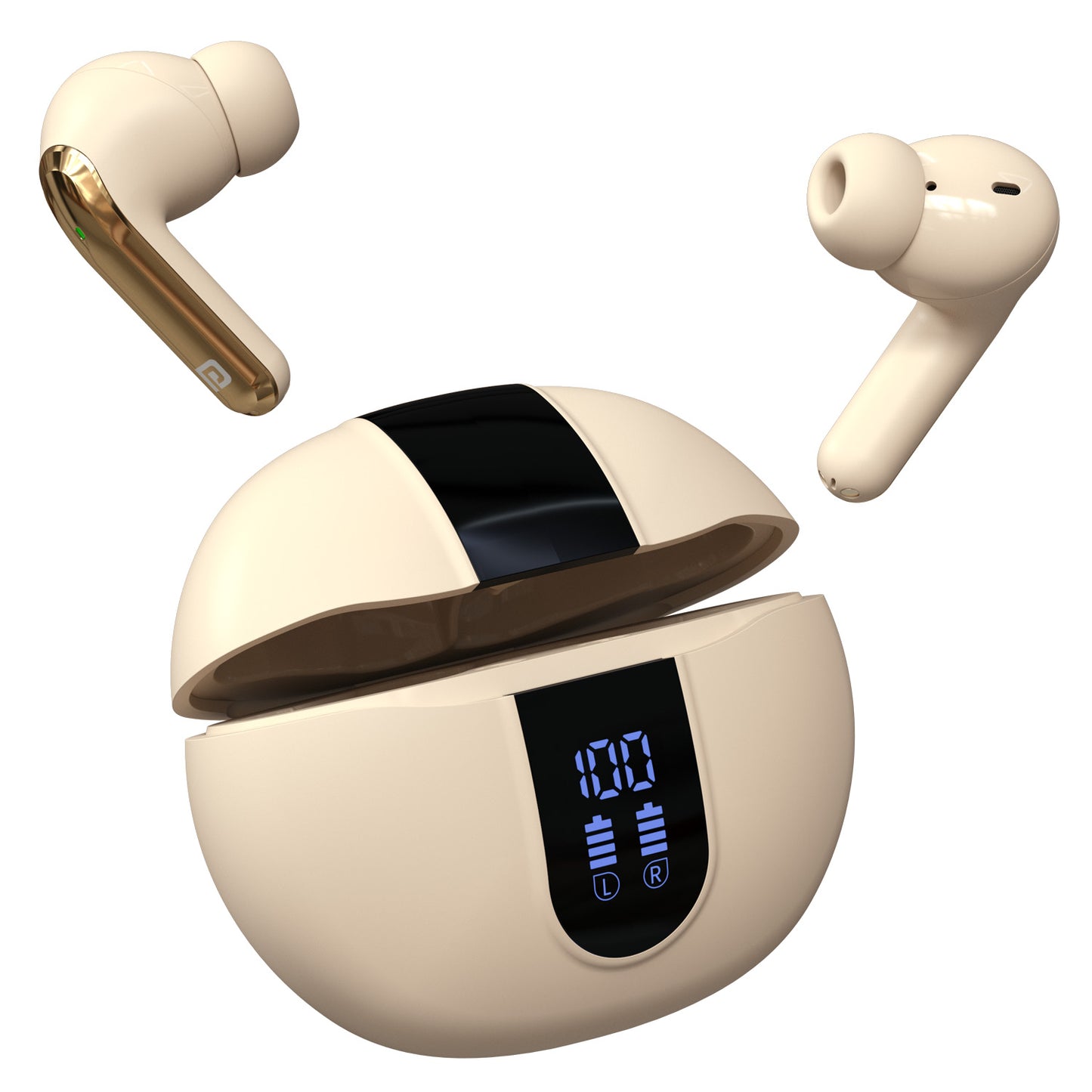 Beige Portronics Twins 29 best earbuds for work with ENC-enabled mic and stable Bluetooth 5.4 connectivity| best earbuds online