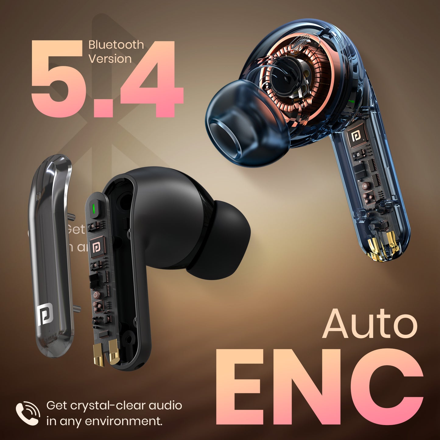 Black Portronics Twins 29 wireless earbuds under 1500 with Bluetooth 5.4 and ultra-low latency for gamers| wireless earbuds with enc
