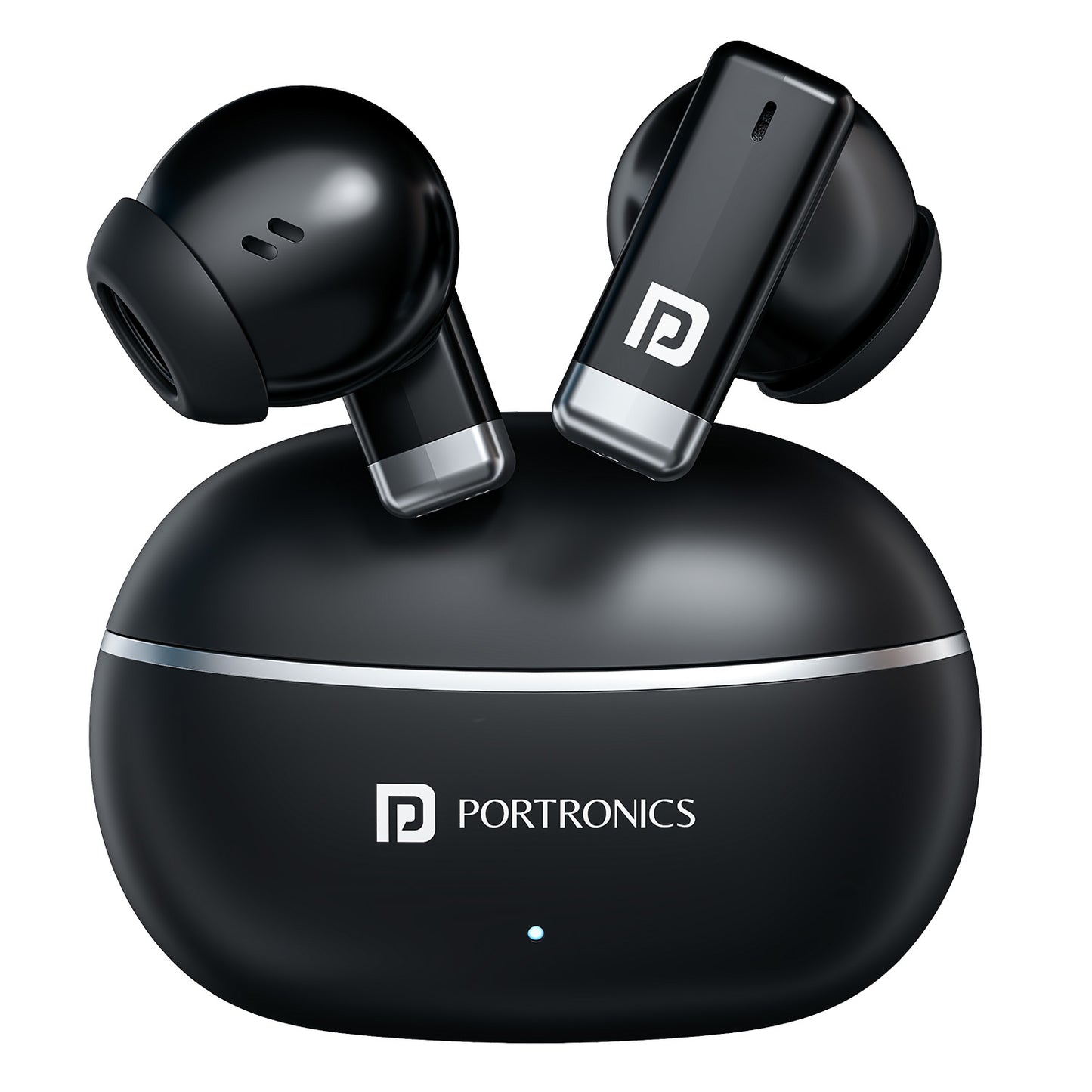 Black Portronics Twins One TWS Earbuds | 13 mm driver earbuds with rich bass and balanced sound | true wireless bluetooth earbuds for music calls and daily use