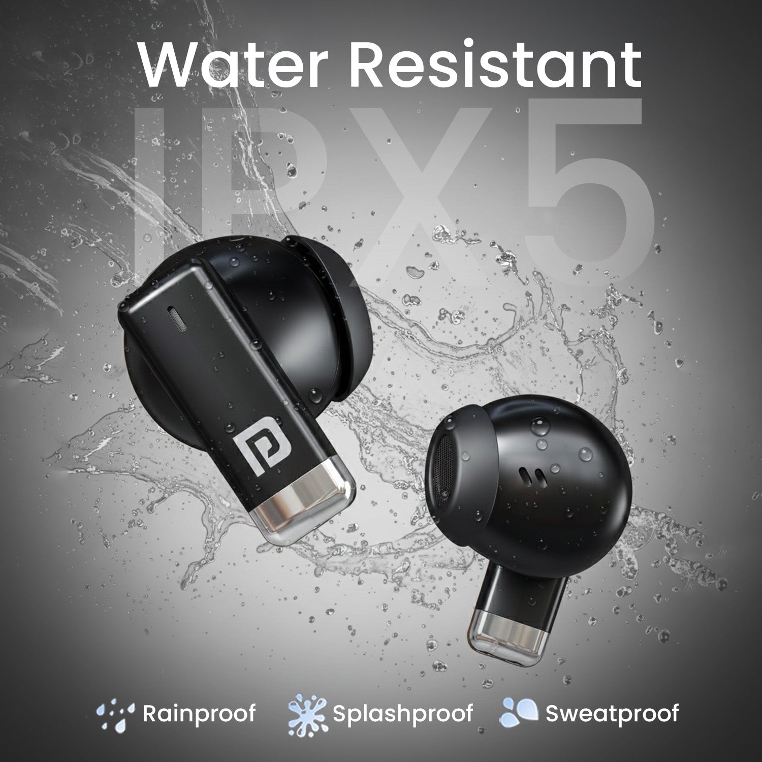 Black Portronics Twins One TWS Earbuds | Water-resistant design with secure fit | earbuds for gym workouts running and active lifestyle