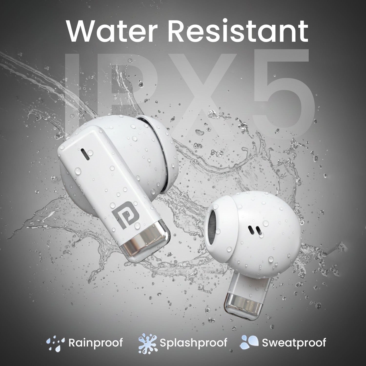 White Portronics Twins One Wireless Bluetooth Earbuds with water resistant| Balanced sound with deep bass response | best earbuds under 1500 for music movies and entertainment