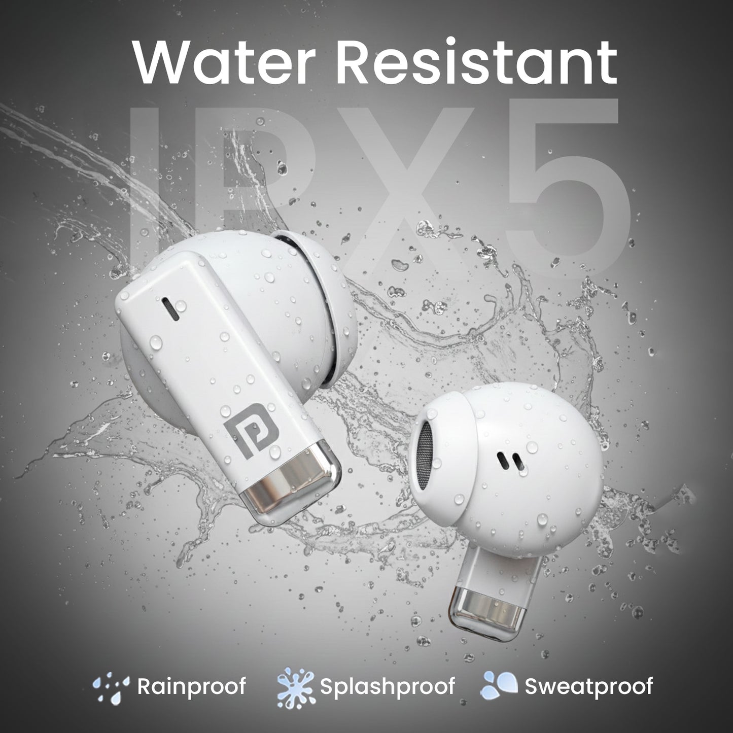 White Portronics Twins One Wireless Bluetooth Earbuds with water resistant| Balanced sound with deep bass response | best earbuds under 1500 for music movies and entertainment