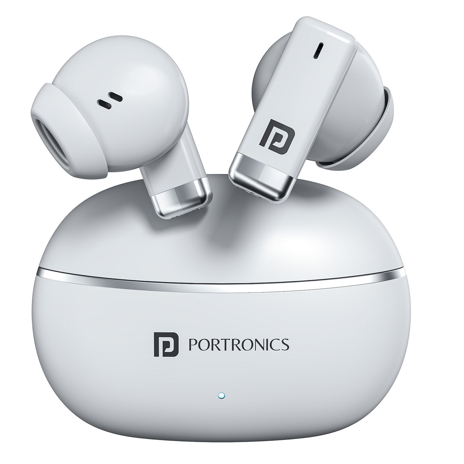 White Portronics Twins One Wireless Earbuds | Smart tuning with passive noise isolation | earbuds with anc-style experience for immersive music and calls