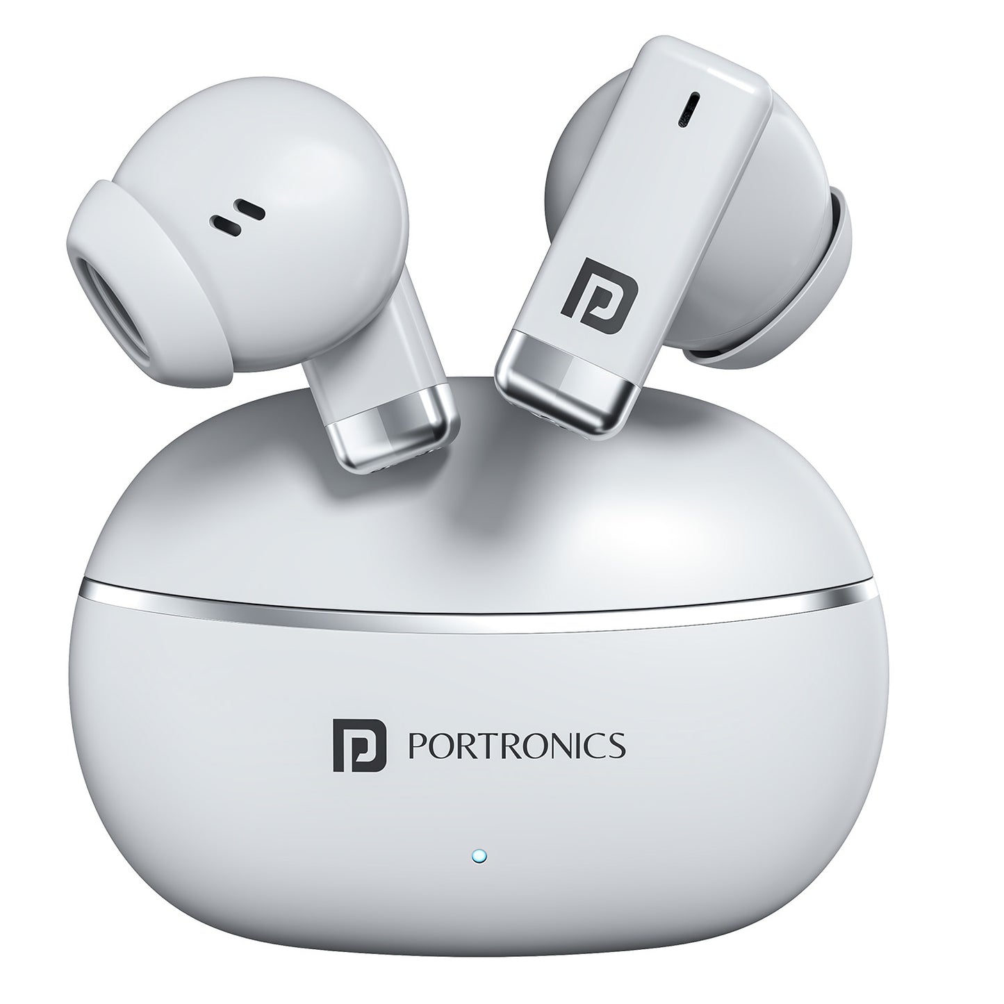 White Portronics Twins One Wireless Earbuds | Smart tuning with passive noise isolation | earbuds with anc-style experience for immersive music and calls