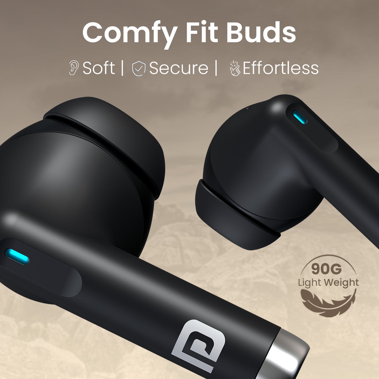 Black Portronics Twins S18 Pro Bluetooth Earbuds | Lightweight round earbuds with comfy fit | earbuds for gym workouts travel and long listening