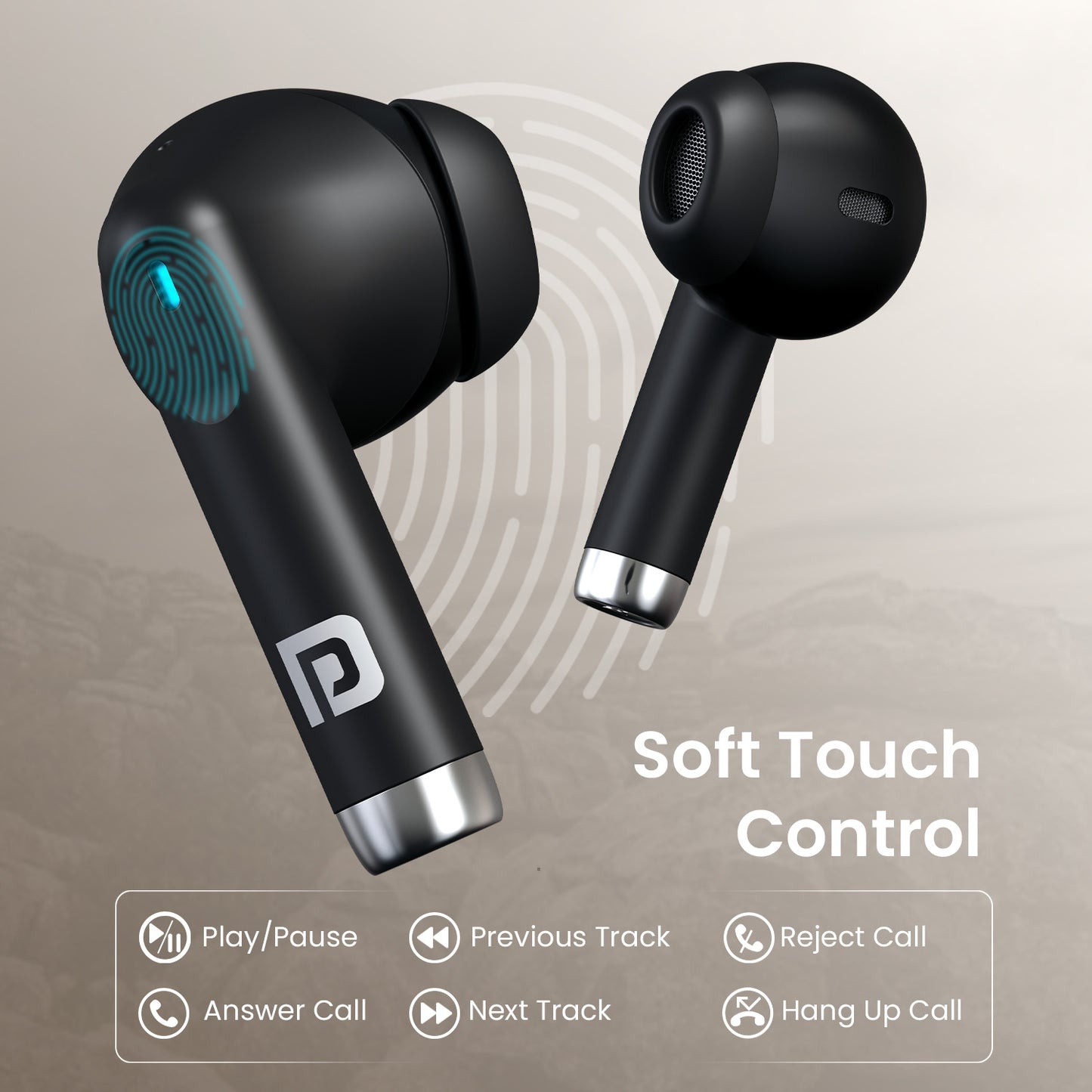 Black Portronics Twins S18 Pro Smart Earbuds | Touch controls with voice assistance support | wireless earbuds for work meetings music and calls