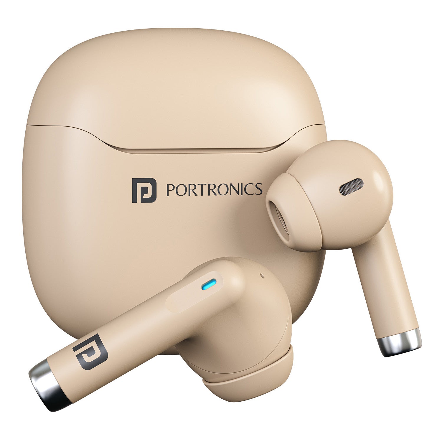 Beige Portronics Twins S18 Pro TWS Earbuds | Clear audio with powerful 13 mm drivers | bluetooth earbuds under 1000 style design with premium sound with Type-C fast charging