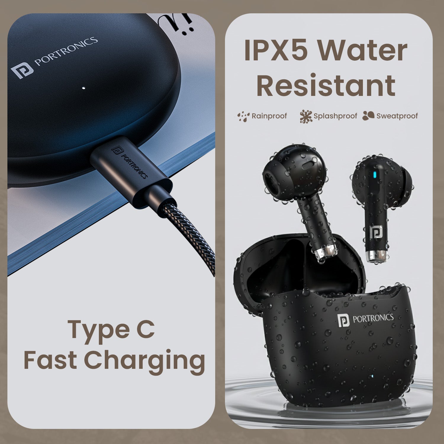 Black Portronics Twins S18 Pro TWS Earbuds | Clear audio with powerful 13 mm drivers | bluetooth earbuds under 1000 style design with premium sound with Type-C fast charging