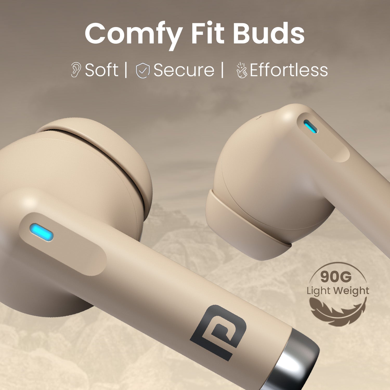 Beige Portronics Twins S18 Pro True Wireless Earbuds with Bluetooth 5.3 | 13mm dynamic drivers with passive noise isolation | earbuds with anc-style experience for immersive music and harmonics