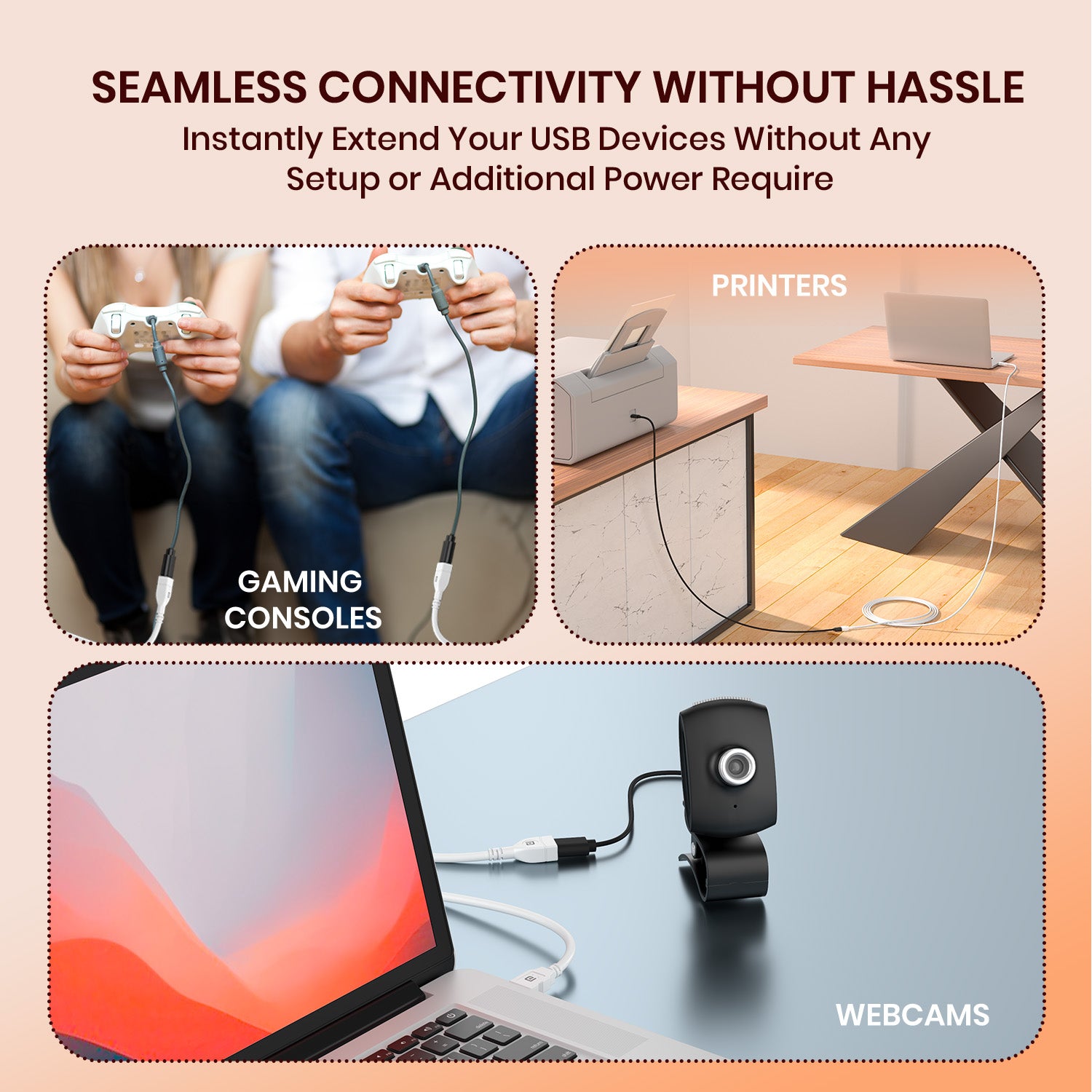 Portronics Uniconnect USB Extension Cable 5M in sleek white finish with USB male to female connectors, reliable multifunctional cable that extends reach for android phones, iPhone lightning cable, TVs, and desktops with consistent charging cable delivery