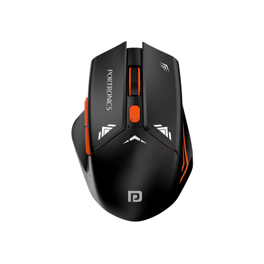 Black Portronics Vader Pro wireless gaming mouse with 6 button design and ergonomic grip for precision control