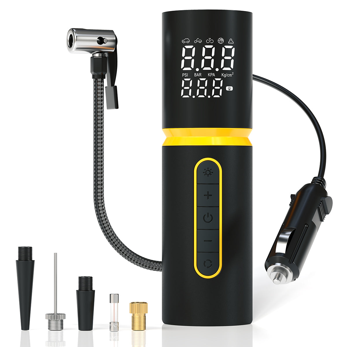 Portronics Vayu 5.0 Lite Portable Tyre Inflator | High-Performance 150 PSI Motor for Rapid Inflation | 12V DC Corded Air Pump with 3-Meter Cable, Digital LED Display, Auto Shut Off & LED Emergency Light | Compact 19x10x5.4 cm, Lightweight 540g Design | Best Tyre Inflator for Car and Bike in India