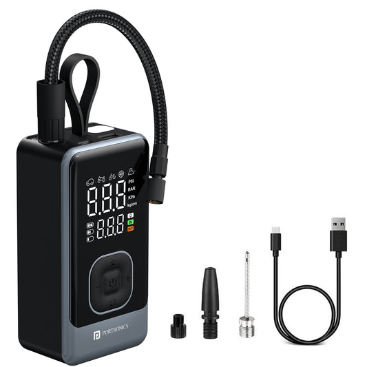 Portronics Vayu 8.0 Portable Tyre Inflator | Best Tyre Inflator Online with 150 PSI for Car and Bike | Smart Car Accessories