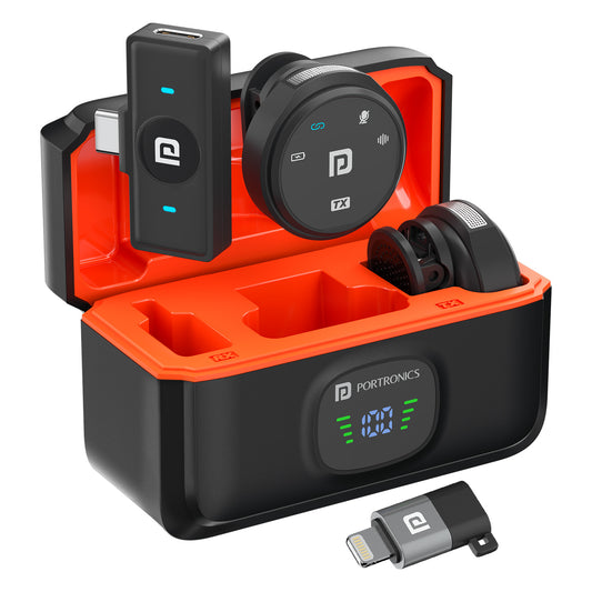 Portronics VlogMate 3 omni direction wireless portable microphone| best audio accessories| best wireless collar mic at discount price| detachable magnetic microphones
