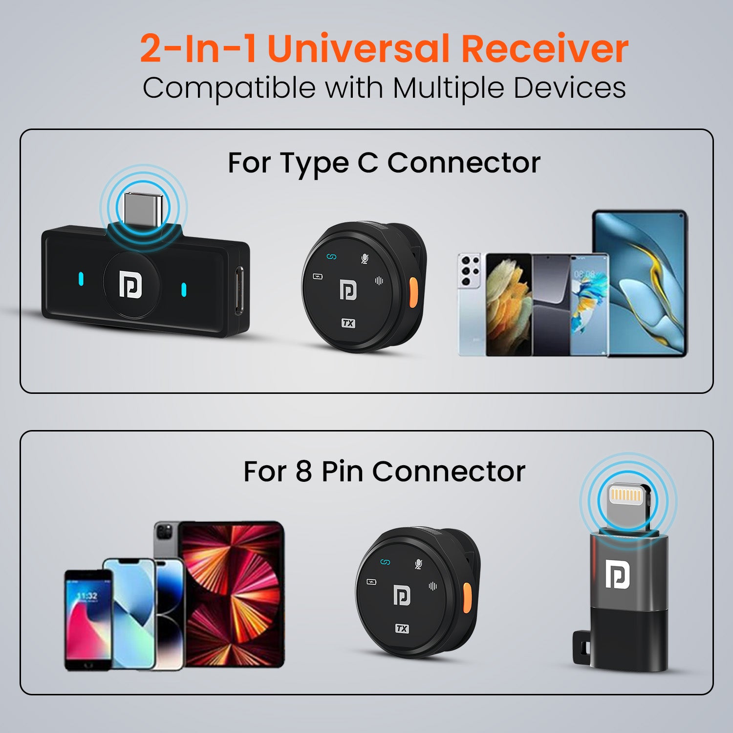 Portronics VlogMate 3 type c wireless microphone audio accessories with plug and play easy connection| 8 pin wireless microphone for iPhone
