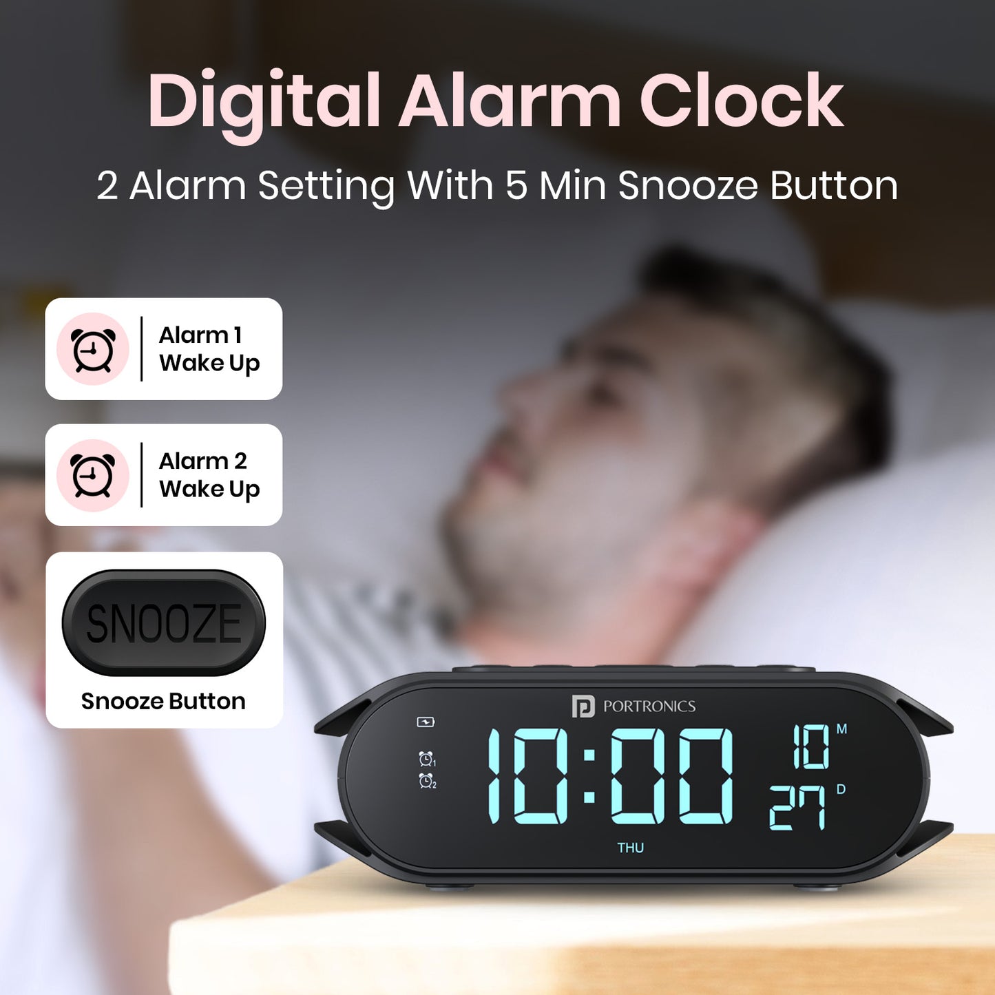 Portronics VoltClock Apple Wireless Charger | Designed for iPhone users with 15W wireless charging and 12/24 hour time format | iphone wireless charger for everyday convenience