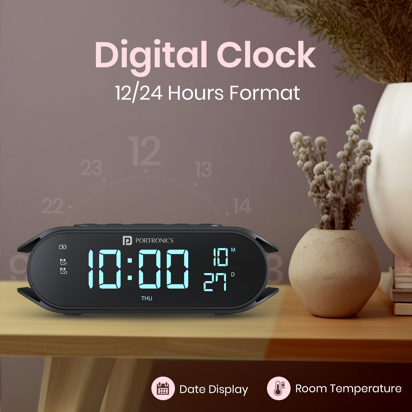 Portronics VoltClock Portronics Wireless Charger | Great for workspaces with temperature display and dual alarm clock support | desktop wireless charger for organized desks