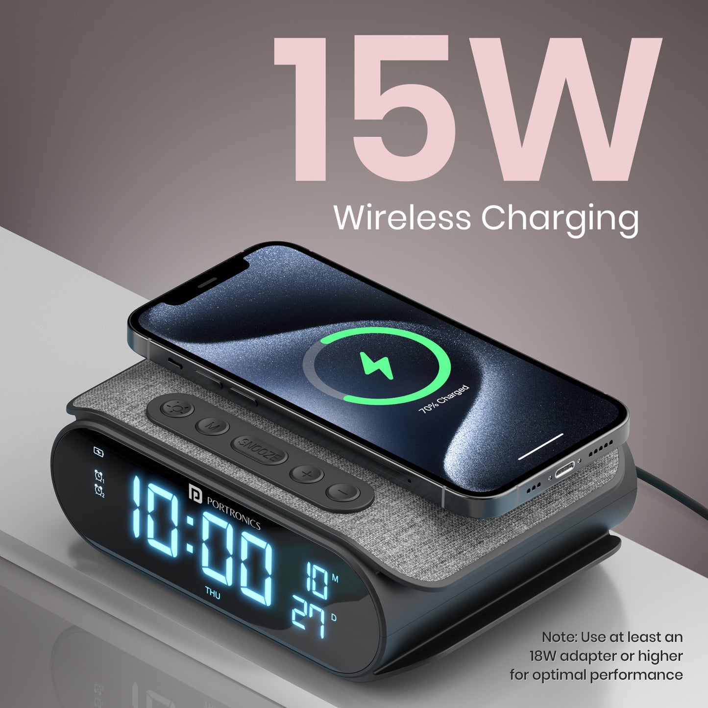Portronics VoltClock 15W Wireless Charger | Perfect for iPhone 15 with 15 watt fast wireless charging and magnetic alignment | wireless charger for iphone 15 offering stable power