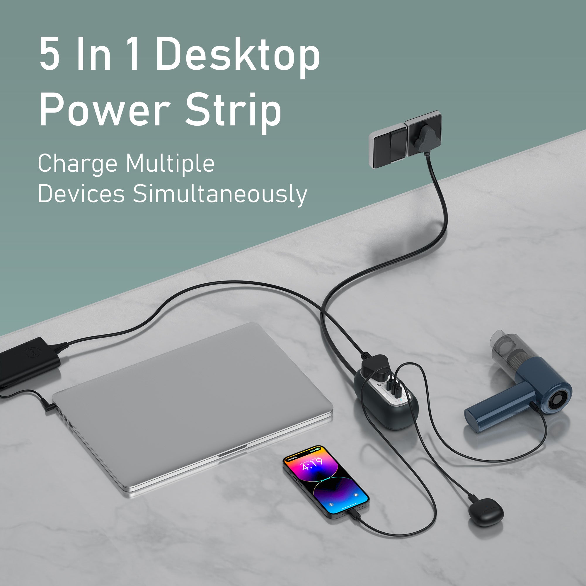 Black Portronics Volt 65 Pro Electric Extension Board | Stylish and portable charging hub with short-circuit protection and 1500W max output.