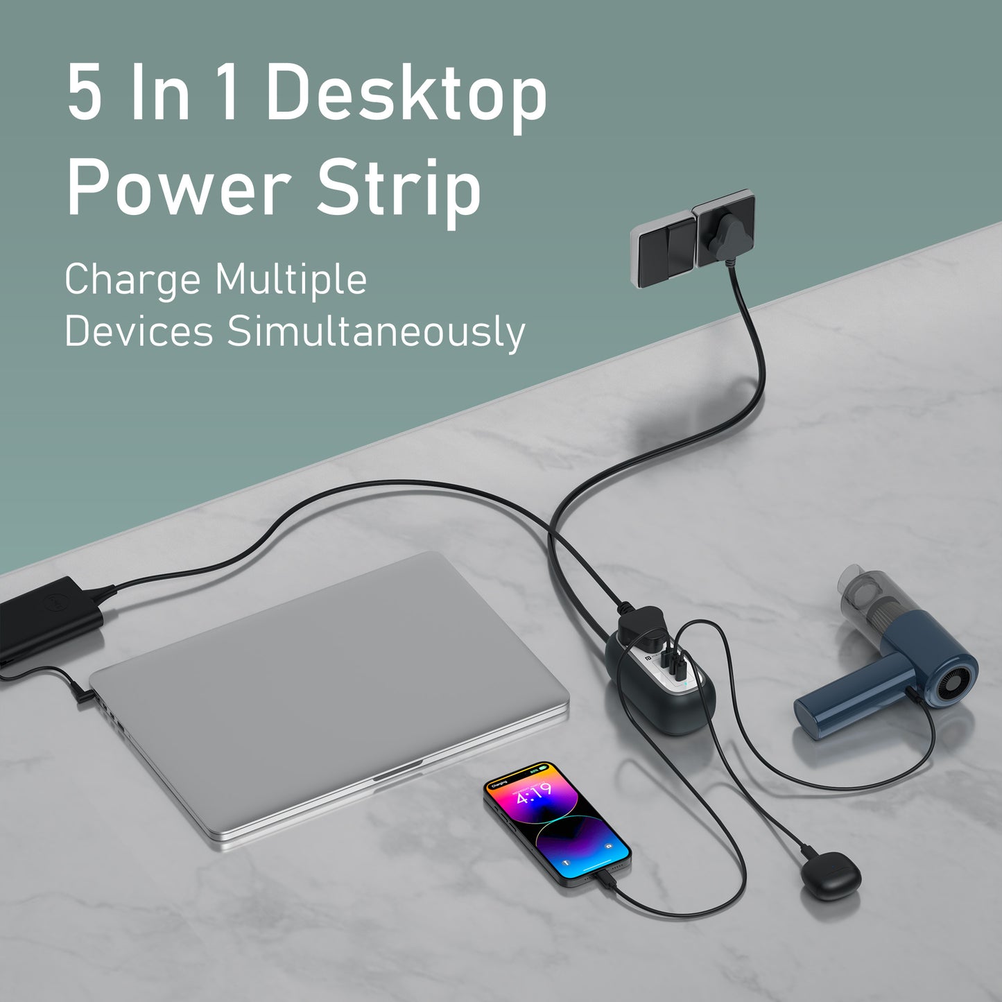 Black Portronics Volt 65 Pro Electric Extension Board | Stylish and portable charging hub with short-circuit protection and 1500W max output.