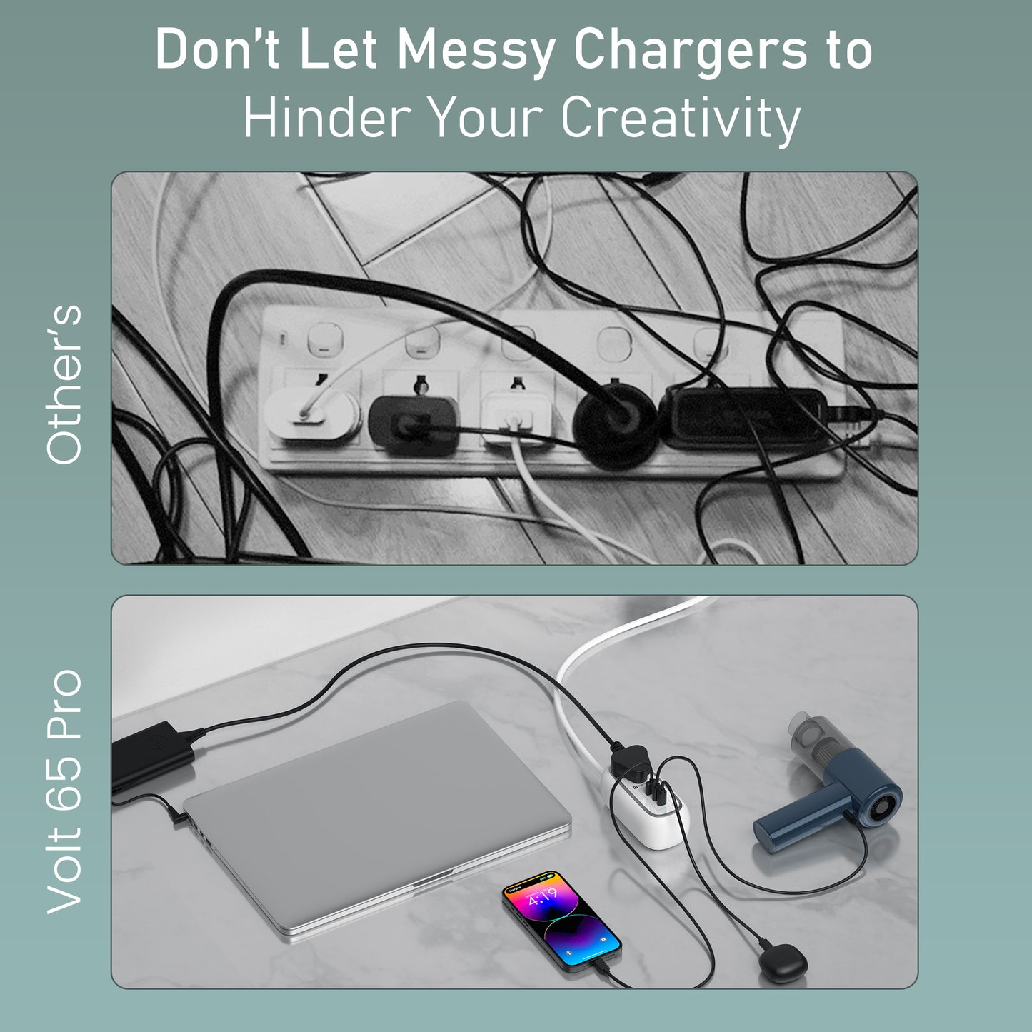 White Portronics Volt 65 Pro Power Boards | Vertical power socket extension with copper cable for efficient, clutter-free power management.
