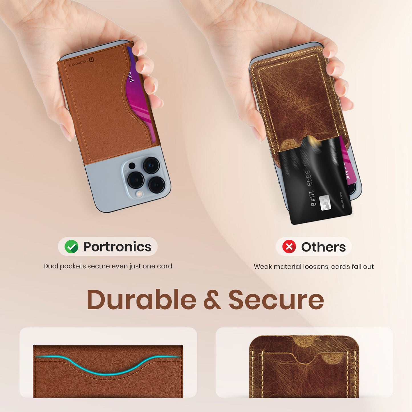 Durable Portronics Wallet X magnetic card holder wallet for iPhone and Android with sleek MagSafe wallet design