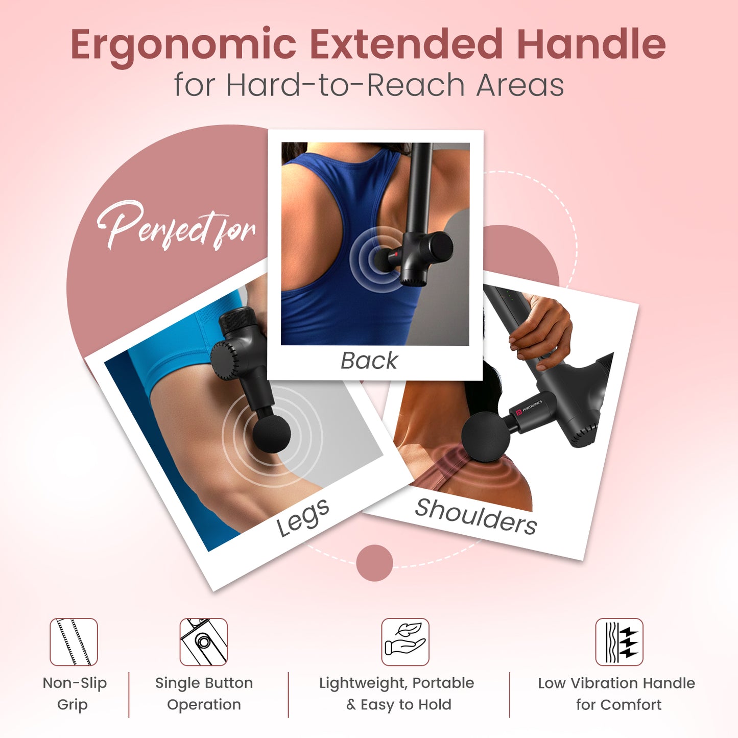 Portronics Zeno B Rechargeable Mini Massager | Designed for spine and leg massage with curved ergonomic handle and strong torque motor | Rechargeable Mini Massager for home therapy
