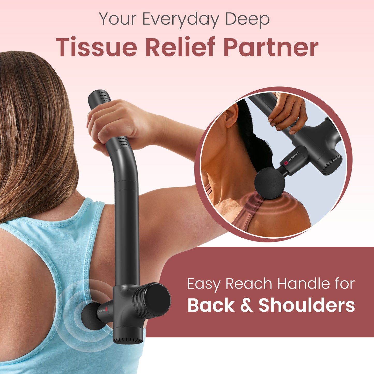 Portronics Zeno B Rechargeable mini Massager | Perfect for back and shoulder pain using an ergonomic long handle and silent BLDC motor | deep tissue massage gun for daily use