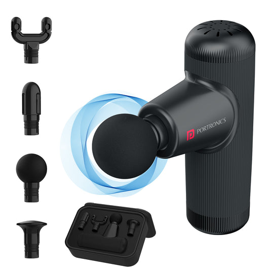 Portronics Zeno Go Rechargeable Mini Massager with ergonomic grip, perfect for deep tissue massage and post-workout muscle recovery at home or gym.