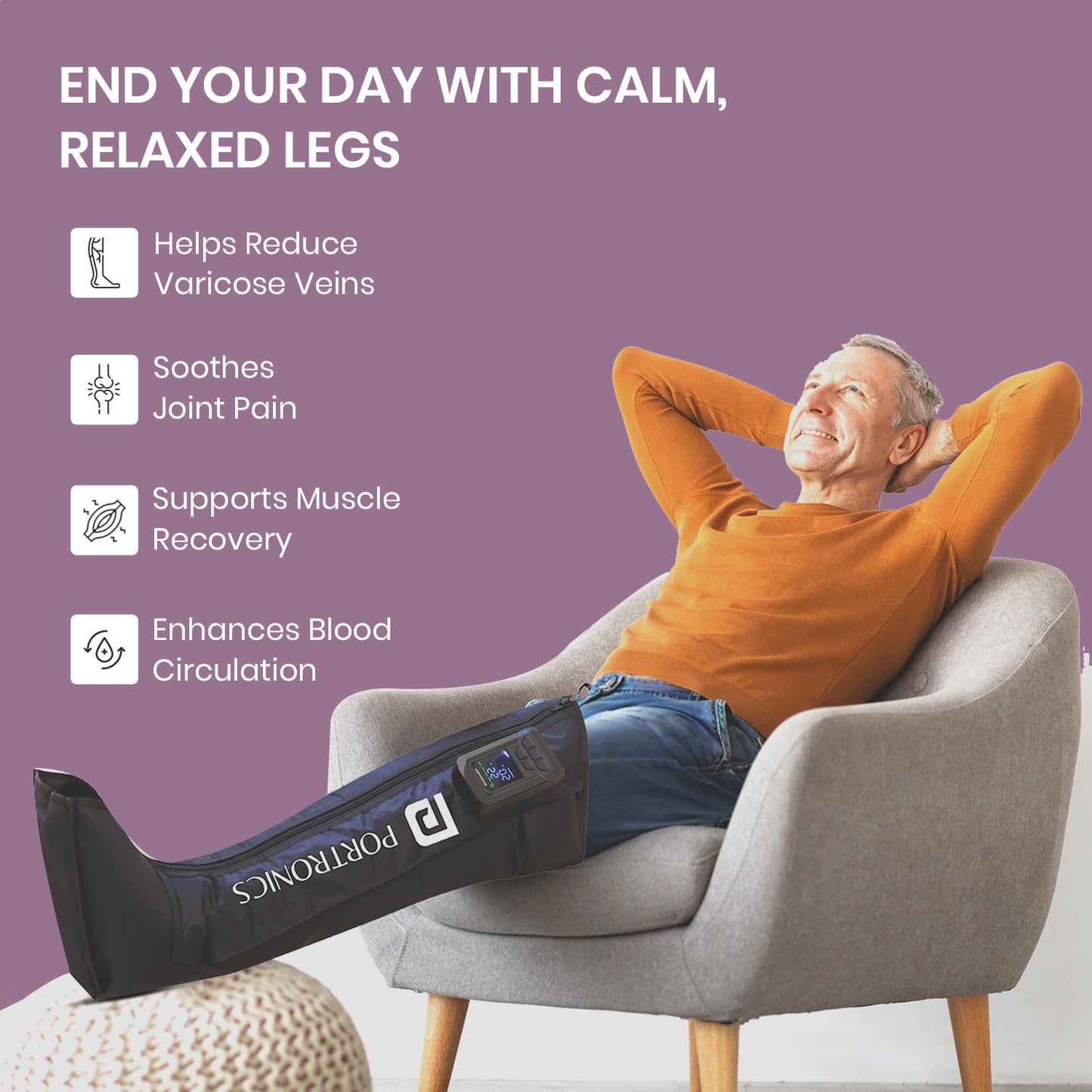 Portronics Zeno L Rechargeable Leg Massager | Multi-zone compression with adjustable intensity levels | rechargeable massager for tired legs circulation and relaxation