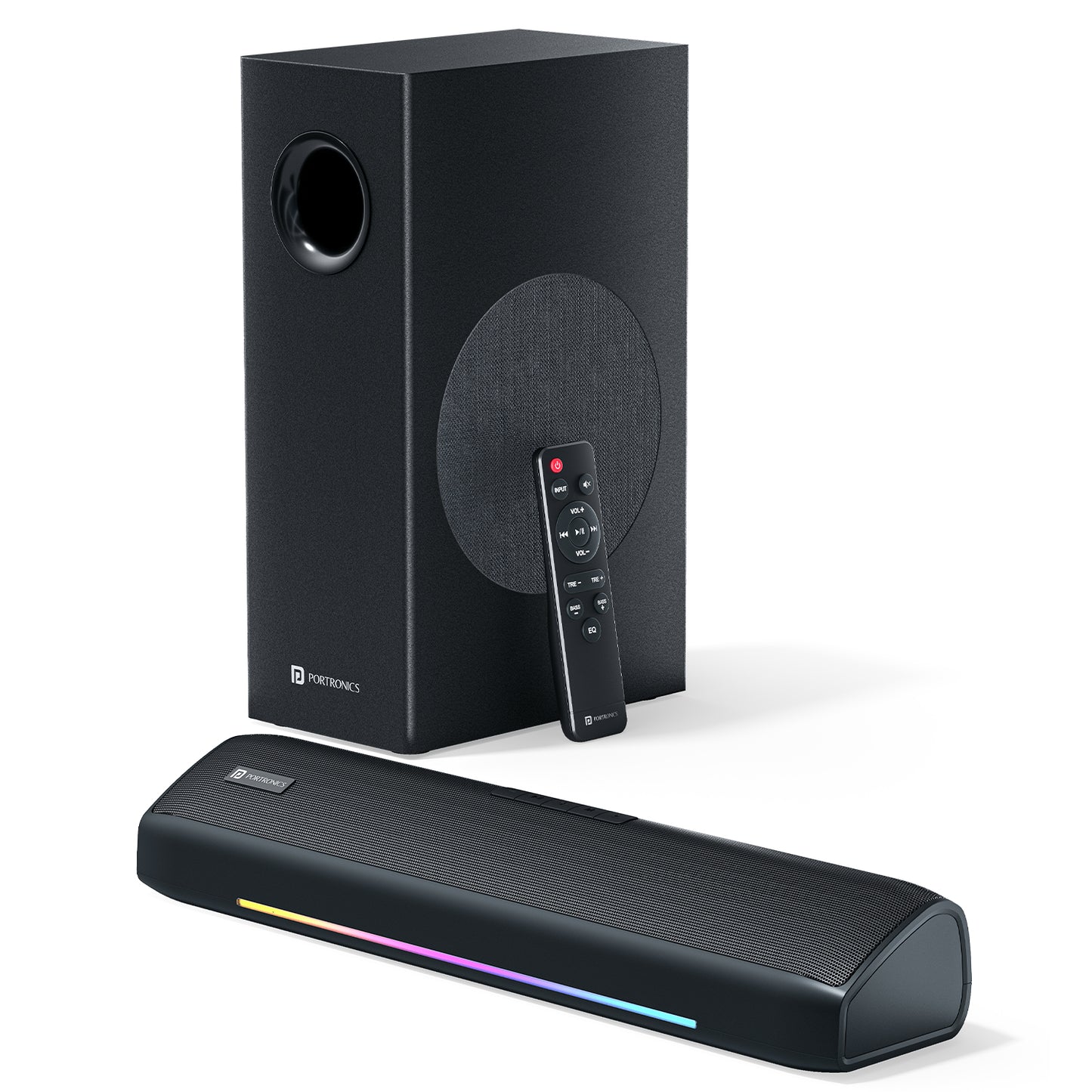 Portronics Zuno 100W Soundbar with Subwoofer and Remote – Best 2.1 Channel Bluetooth Home Theatre System in India for TV Movies Music and Gaming| best soundbar for tv