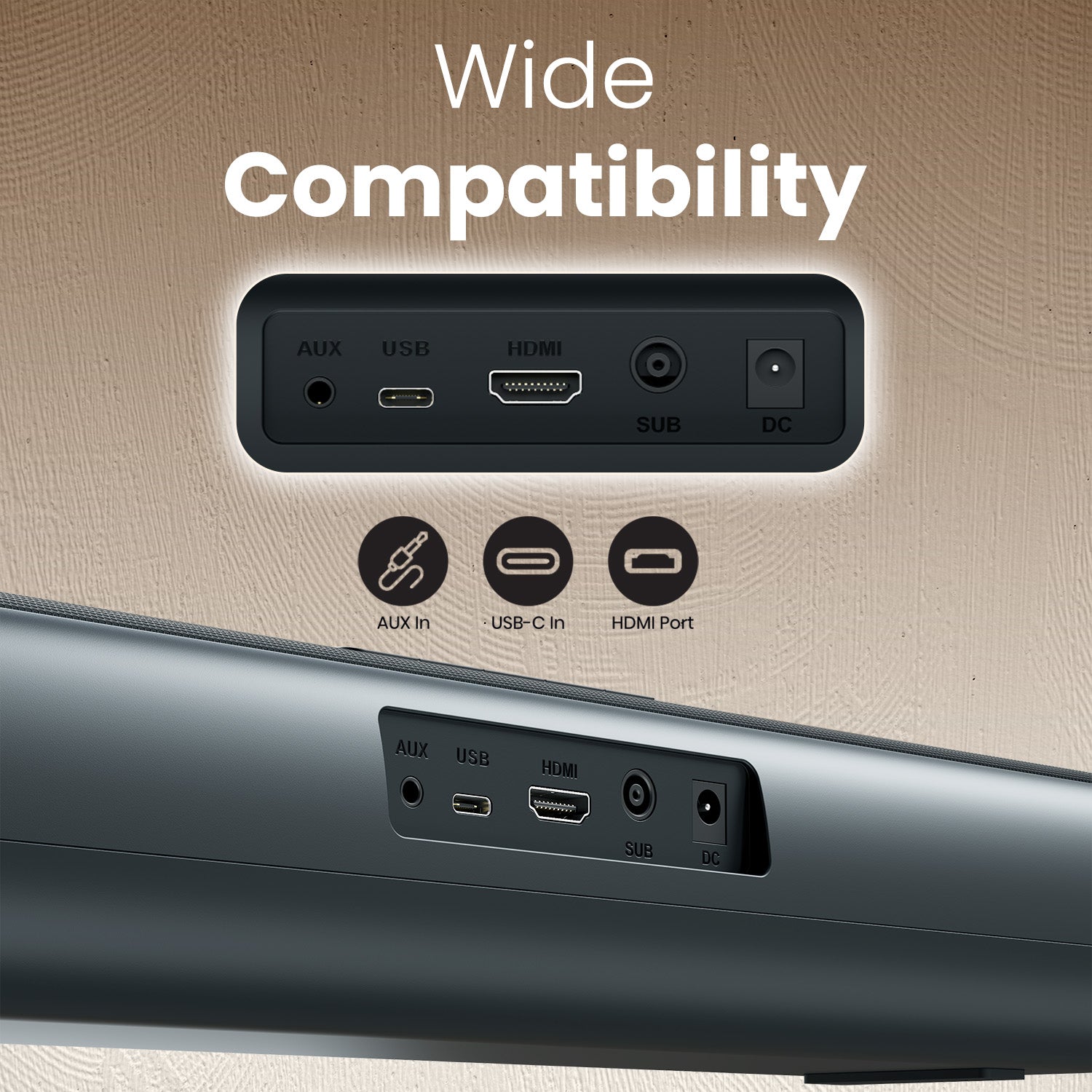 Portronics Zuno Soundbar with Wireless Subwoofer – Wide Compatibility with HDMI AUX In and USB-C Input Ports Compatible with TV Laptop Smartphone and Gaming Console – Best Home Theatre Low Price