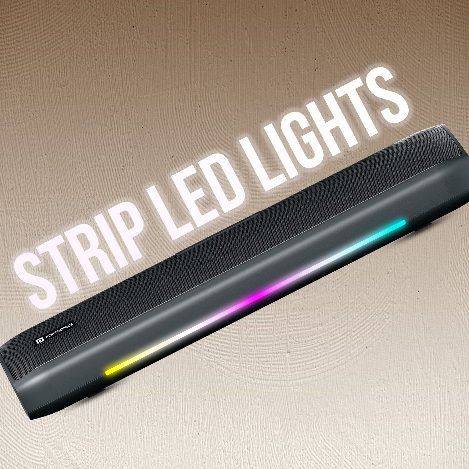 Portronics Zuno Compact Bluetooth Soundbar with RGB Strip LED Lights – Sleek Matte Finish Design Best Soundbar Under 10000 for Modern Home Décor and Powerful Audio