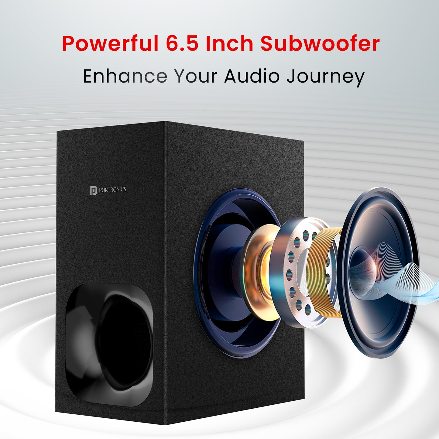 black Portronics pure sound 105 200w Bluetooth sound bar with 6.5inch woofer| best soundbars in India| Soundbar with Subwoofer for TV