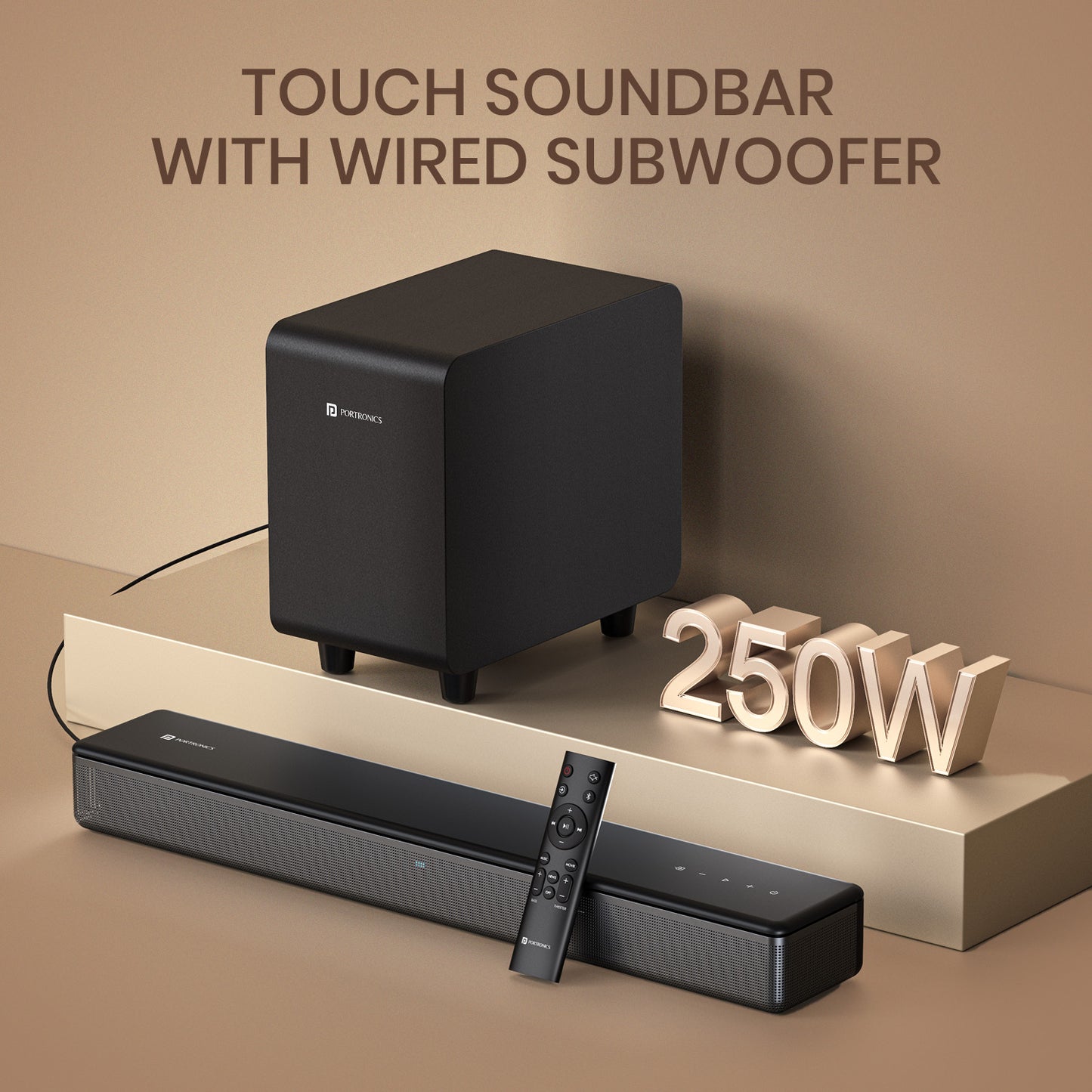 Portronics sound slick x powerful 250W soundbar with subwoofer| best soundbar with soft touch control button and wired subwoofer