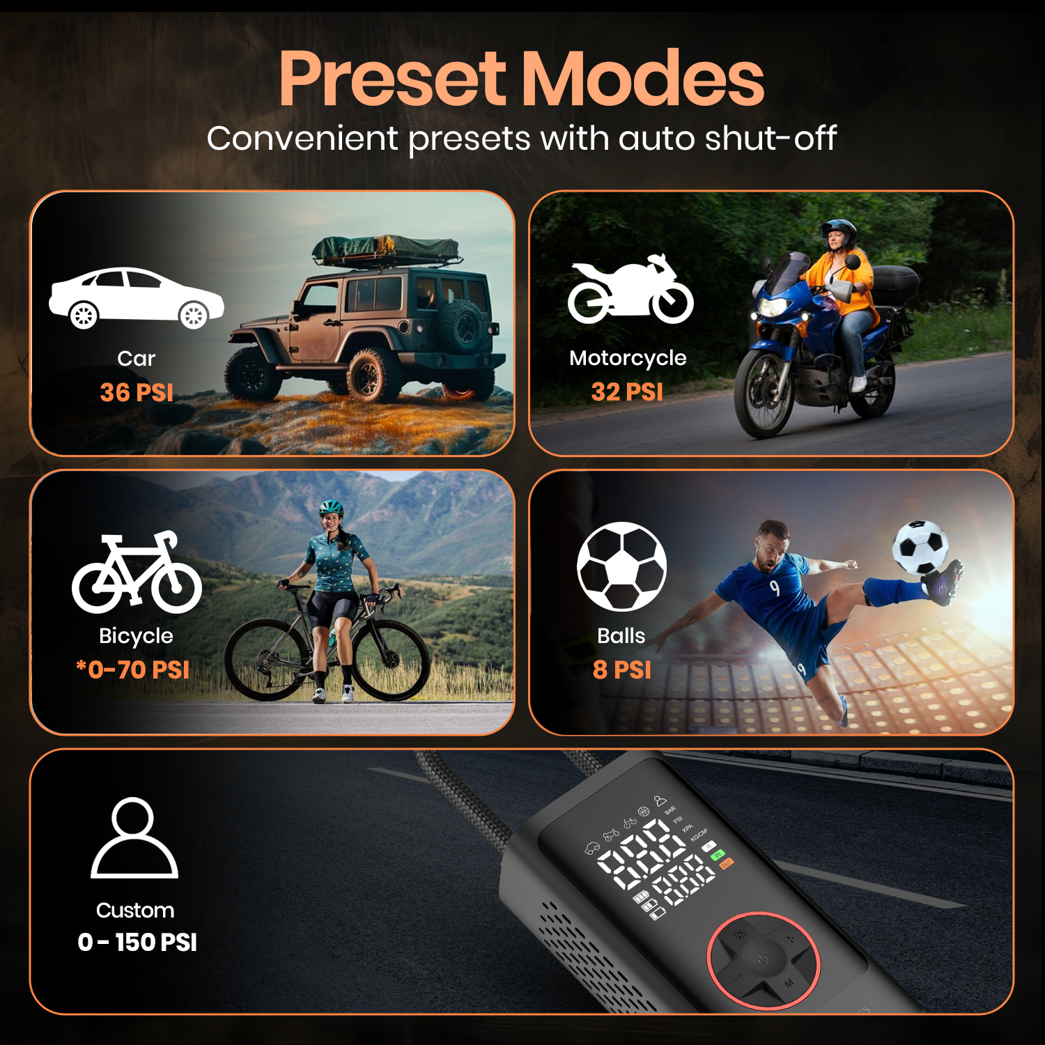 Portronics vayu 7.0 portable air inflator with preset pressure mode| car accessories online with discount| portable tyre inflator for cars online| tyre inflator onnline for bike 