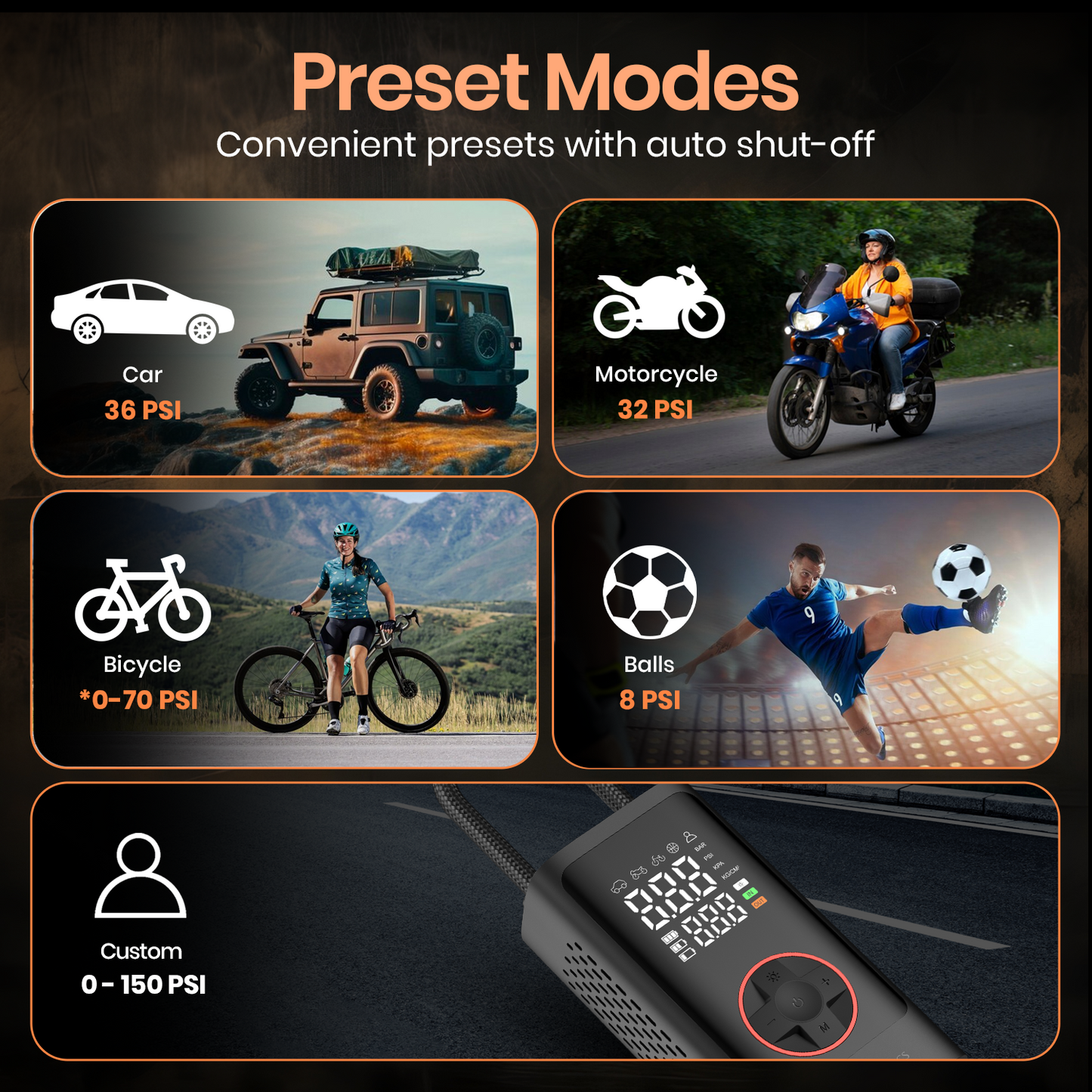 Portronics vayu 7.0 portable air inflator with preset pressure mode| car accessories online with discount| portable tyre inflator for cars online| tyre inflator onnline for bike 