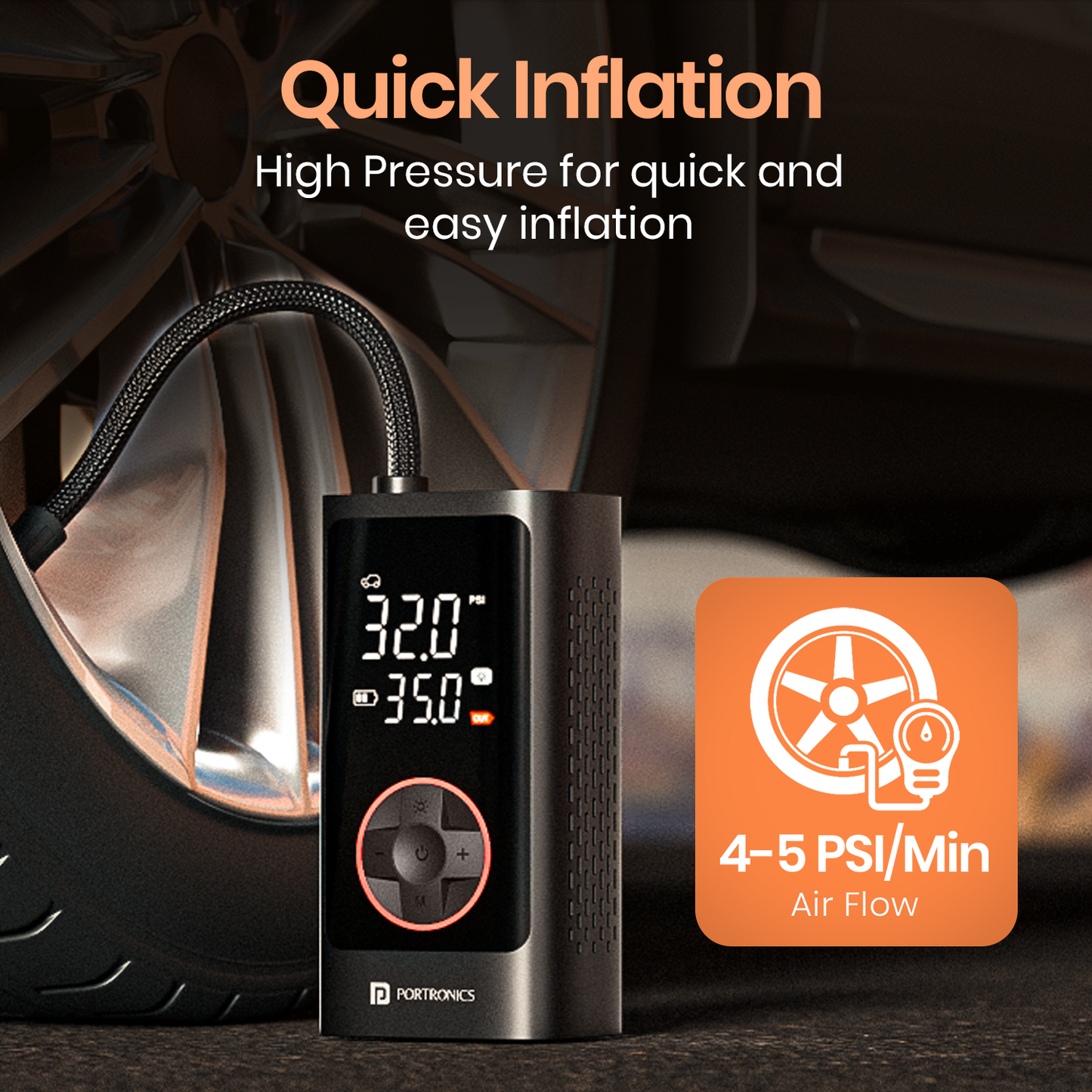 Portronics vayu 7.0 portable tyre inflator with multi functions| car accessories online with discount| air pump for car and bike| best car accessories for car at best price 