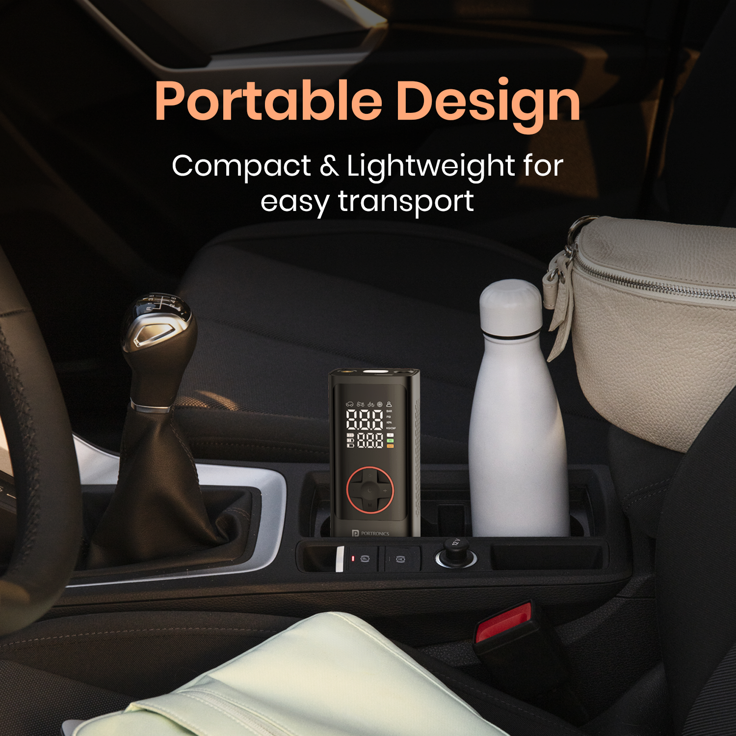 Portronics vayu 7.0 portable tyre inflator with lightweight design| rechargeable car tyre inflator online| air pump for car and bike