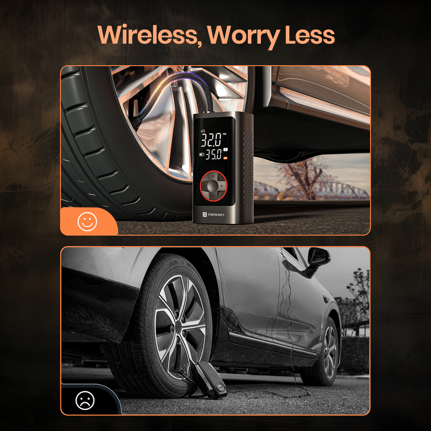 Portronics vayu 7.0 portable tyre inflator support wireless features| super fast filling with car tyre inflator| portable rechargeable air pump for car and bike| air pump for cycle