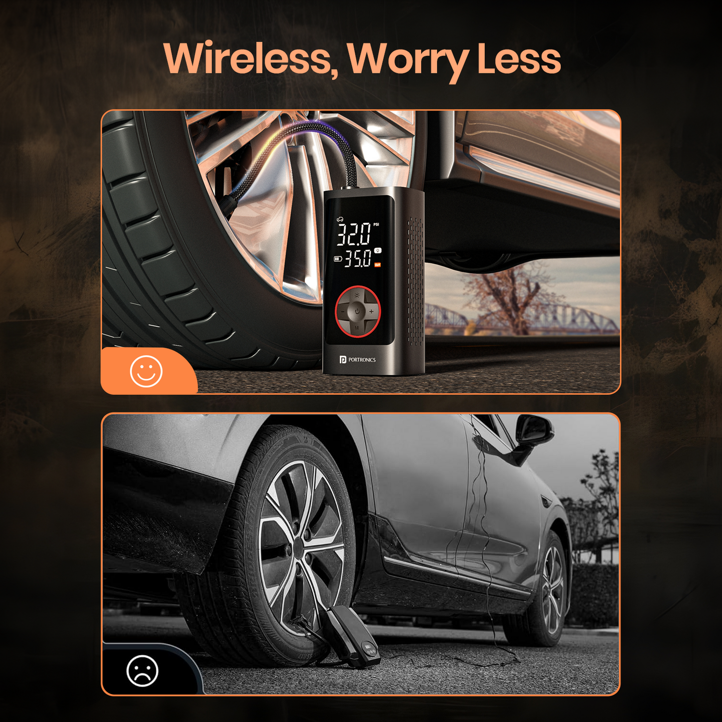Portronics vayu 7.0 portable tyre inflator support wireless features| super fast filling with car tyre inflator| portable rechargeable air pump for car and bike| air pump for cycle