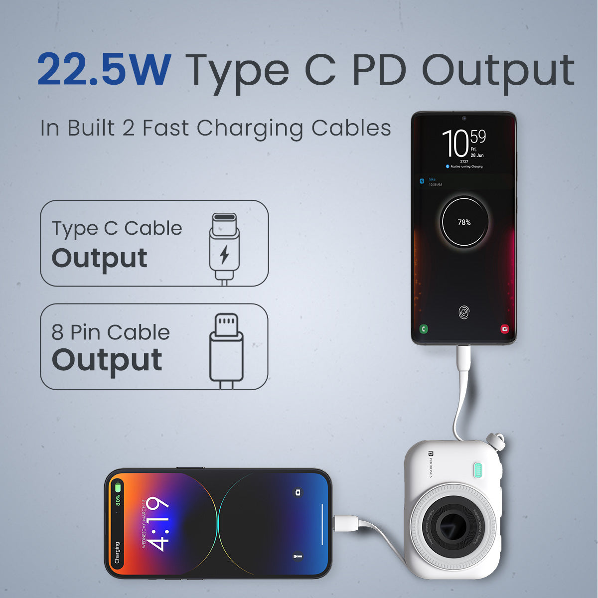 White Portronics Power Shutter  10000mah 22.5w wireless power bank for fast charge| best powerbank for android| best wireless power bank for Iphone 
