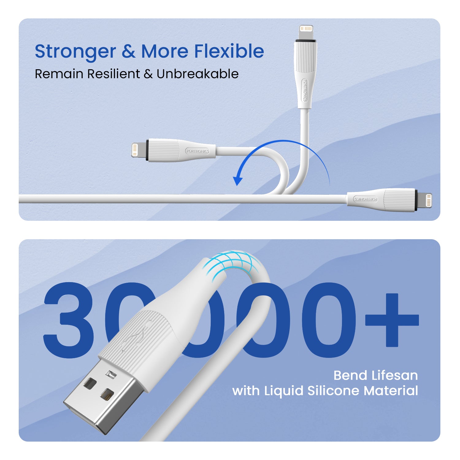 Premium Portronics USB to lightning cable for iPhone, with 6 months warranty, optimal 1M length and designed for longevity—best i phone cable price online.