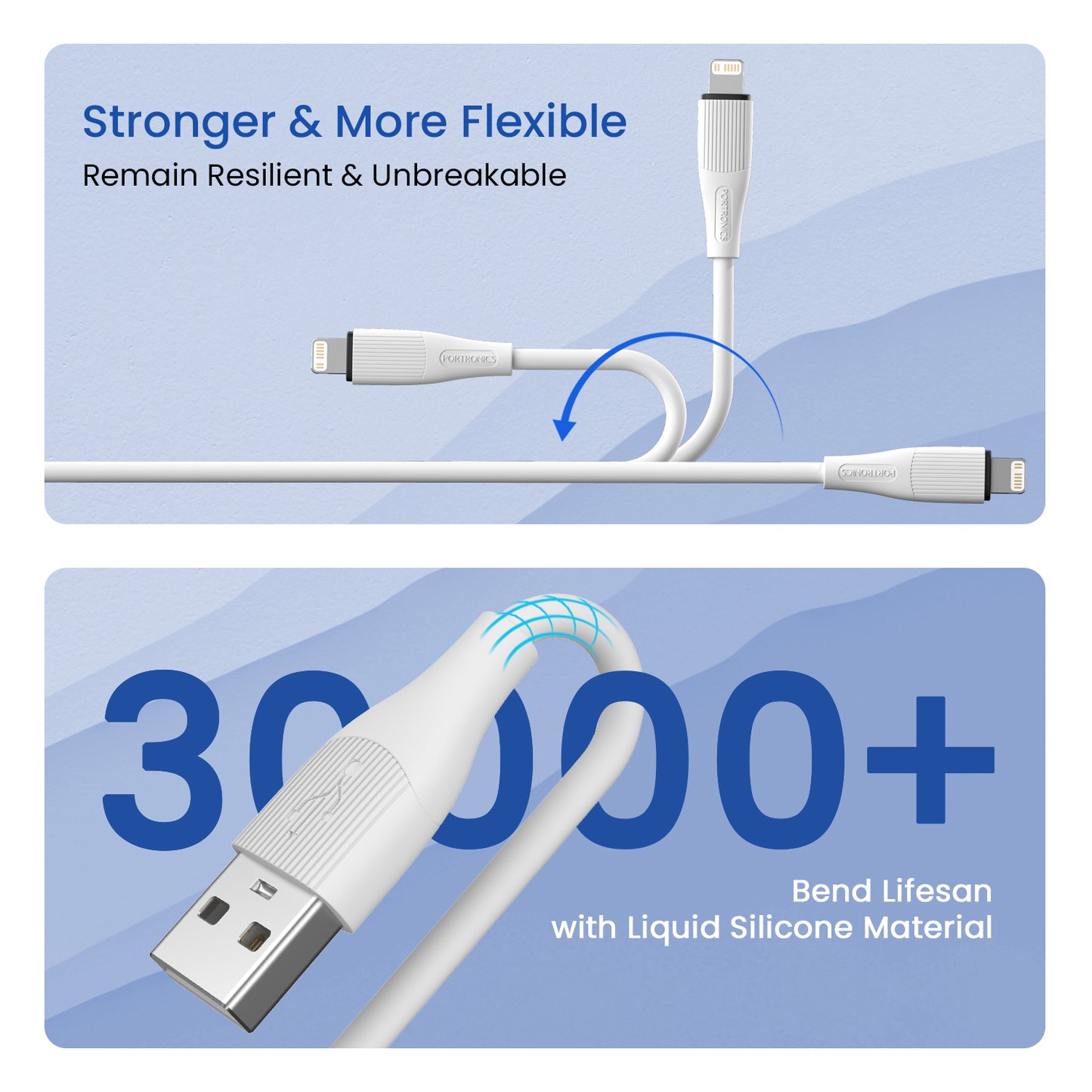 Premium Portronics USB to lightning cable for iPhone, with 6 months warranty, optimal 1M length and designed for longevity—best i phone cable price online.