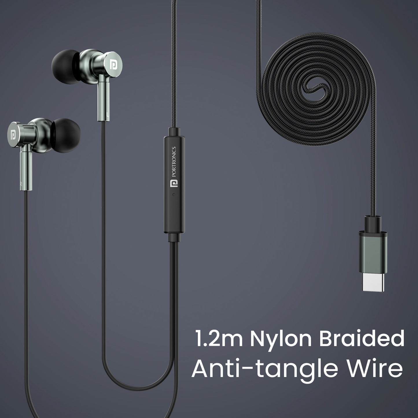 Green Protronics Conch Tune C, featuring 1.2m anti-tangle nylon wire| Best wired earphone for calling| earphones with mic under 500